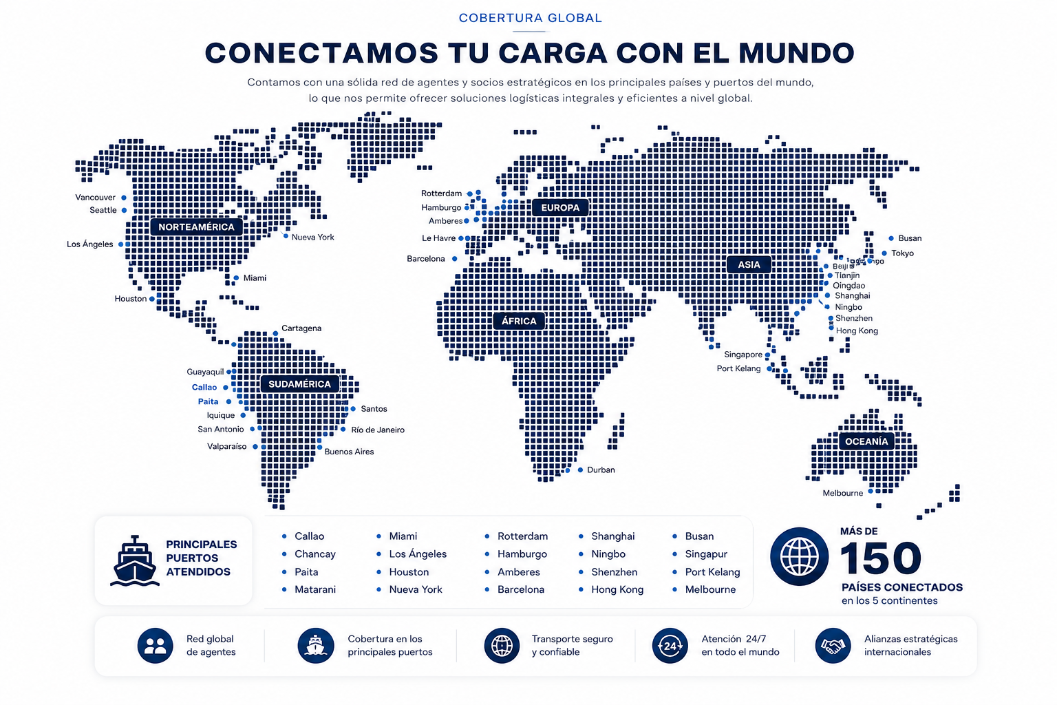 Mapa de cobertura global de Start Perú Logistic
