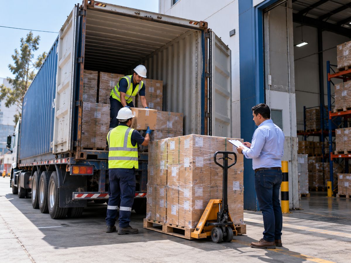 Descarga de contenedor en el almacén del cliente